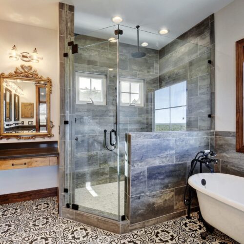 ShowerGuard® glass shower with grey tile