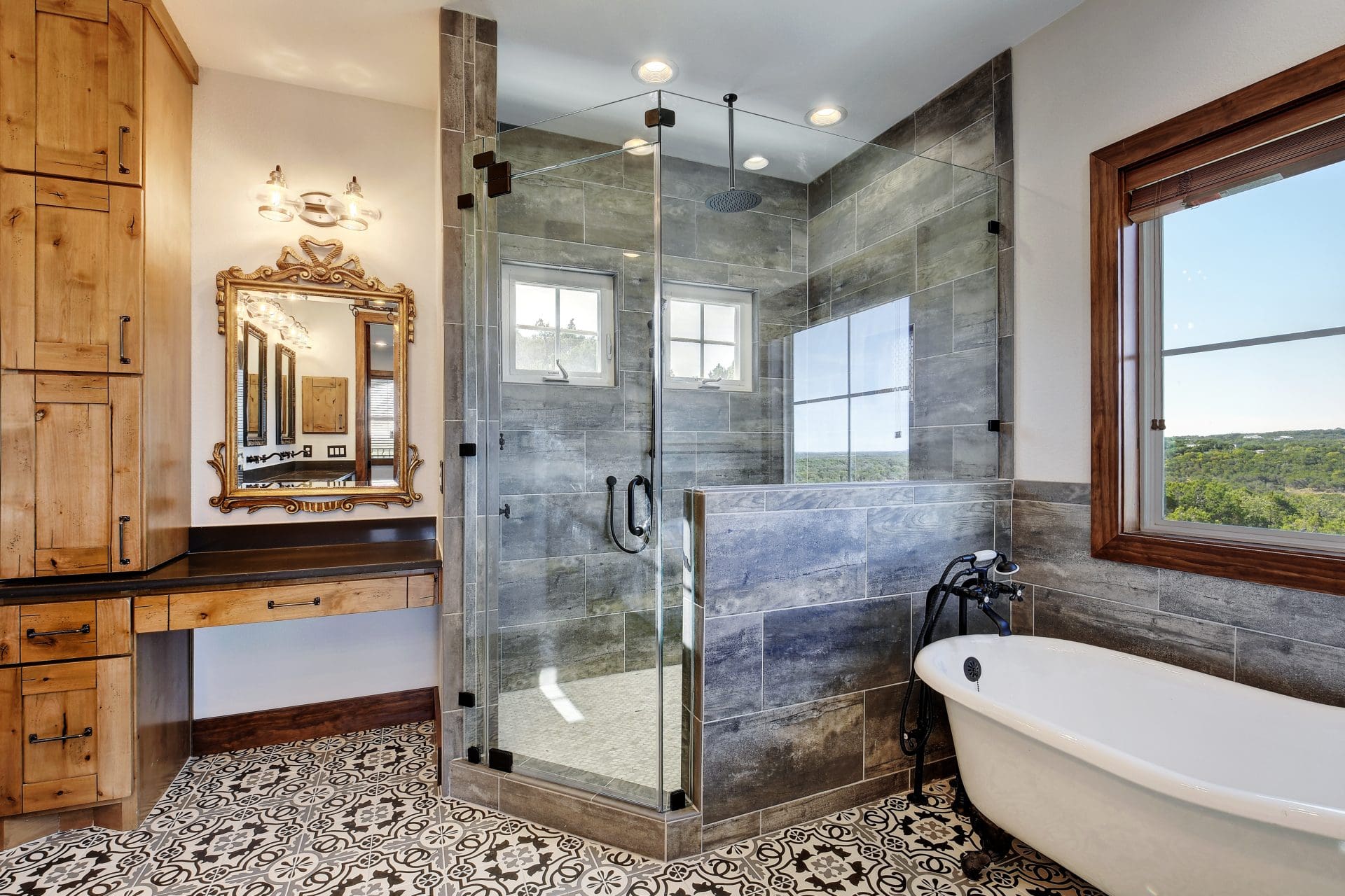 ShowerGuard® glass shower with grey tile