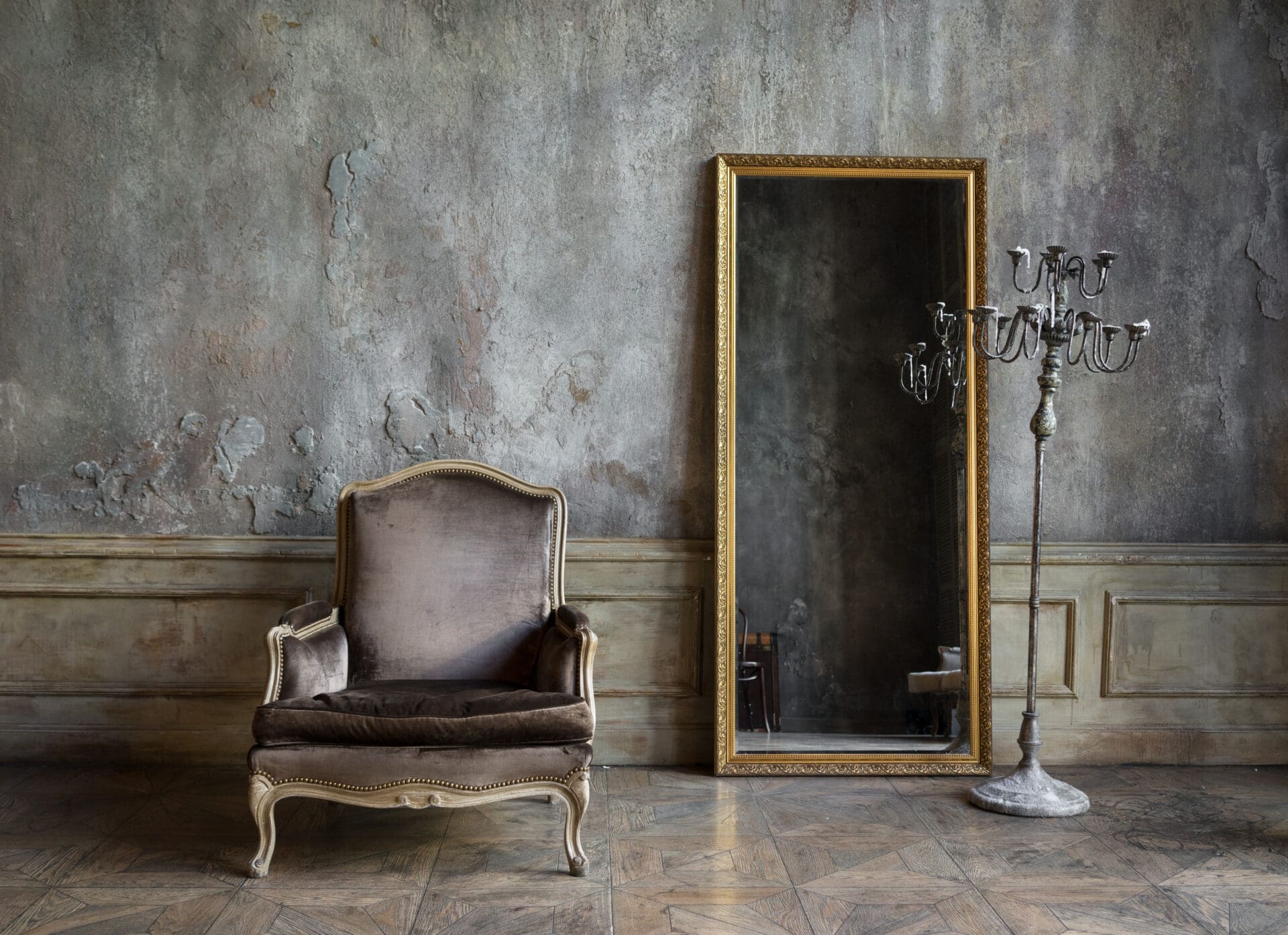 Antique mirror in contemporary room