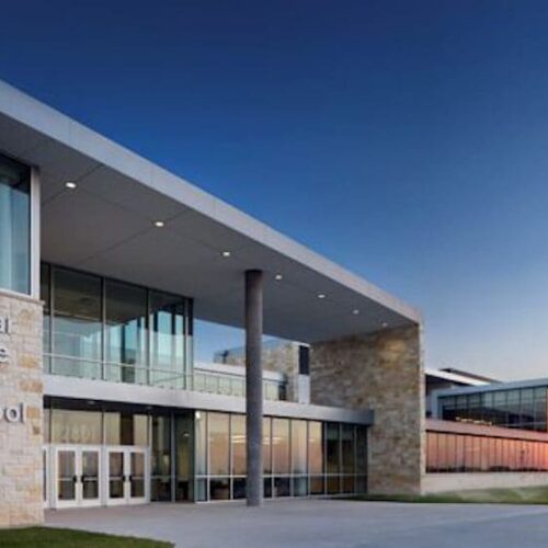 Exterior View of School Entrance & Curtain Wall Systems | Cedar Ridge High School | Commercial Projects | Anchor-Ventana Glass