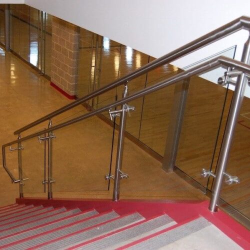 Interior View of Glass Handrails on Staircase | Round Rock Sports Center | Commercial Projects | Anchor-Ventana