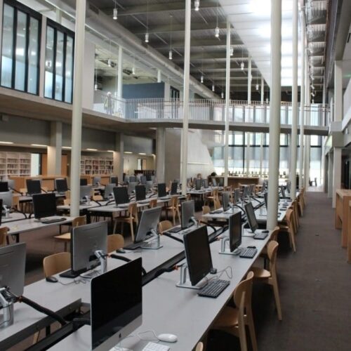 Interior View of Curtain Wall System | Munday Library at St. Edwards University | Commercial | Anchor-Ventana