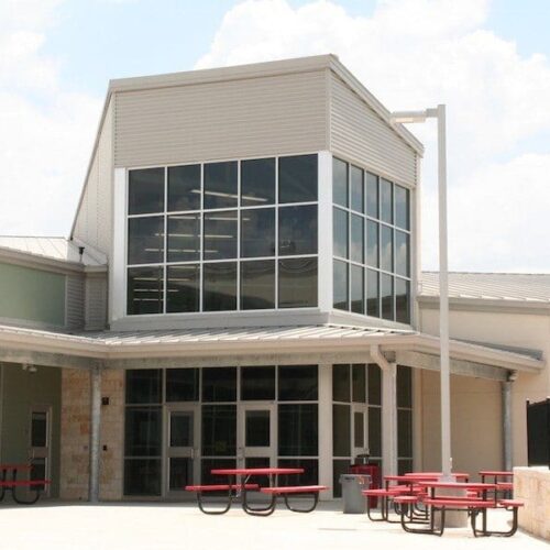 Exterior View of Glass Curtain Wall System & Storefront Entrance | Lake Travis Middle School | Commercial Projects | Anchor-Ventana