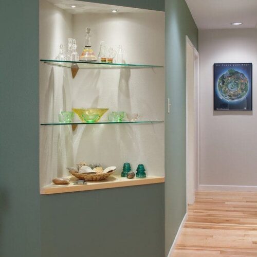 Glass Shelves in Hallway Nitch | Cabinet Glass & Shelves Gallery | Residential Products | Anchor-Ventana Glass