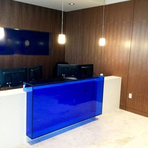 Blue Back Painted Glass in Interior Building | Colored Glass Gallery | Residential Products | Anchor-Ventana Glass