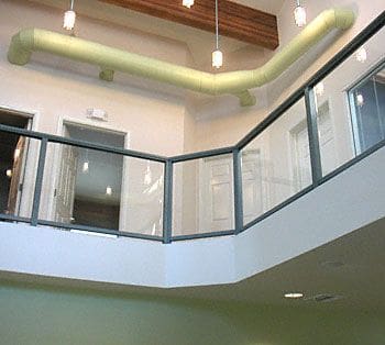 Glass Handrail in Modern Industrial Space | Commercial Glass Handrails | Commercial Products | Anchor-Ventana Glass