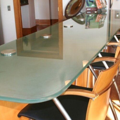 Glass Countertop Set with Standoff Bases and Caps in Apartment Club House | Glass Countertops / Table Tops Gallery | Residential Products | Anchor-Ventana Glass