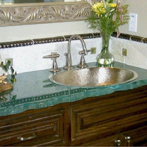 Barked Edge Glass Vanity Counter Top in Bathroom | Glass Countertops / Table Tops Gallery | Residential Products | Anchor-Ventana Glass