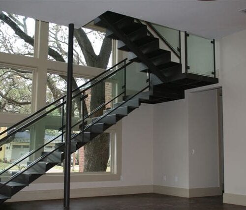 Custom Glass Handrail Clamp System at Stairway | Glass Handrail Systems | Residential Gallery | Anchor-Ventana Glass