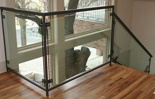 Custom Glass Handrail with Clamps in Stairway | Glass Handrail Systems | Residential Gallery | Anchor-Ventana Glass