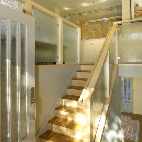 Rain Glass Set in Front Door and Stair Railing at Entry | Glass Handrail Systems | Residential Gallery | Anchor-Ventana Glass