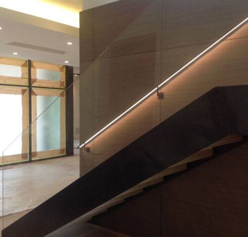 Interior Glass Handrail System on Staircase | Glass Handrail Systems | Residential Gallery | Anchor-Ventana Glass