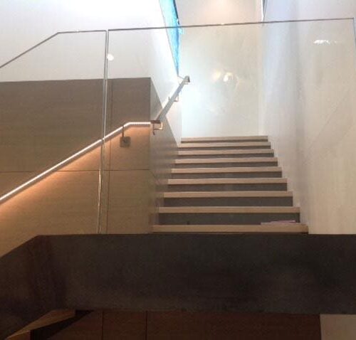 Interior Glass Handrail System on Staircase | Glass Handrail Systems | Residential Gallery | Anchor-Ventana Glass