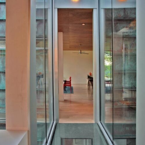 Glass Floor & Walls at Entry | Glass Wall Systems Gallery | Residential Products | Anchor-Ventana Glass