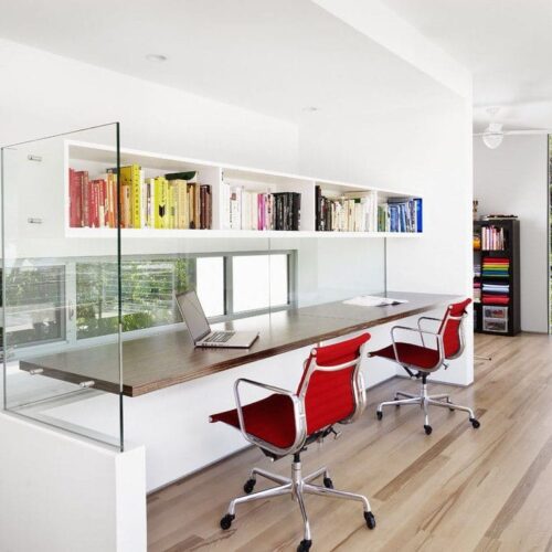 Glass Panel Set with Standoff Bases and Caps at Home Office | Glass Wall Systems Gallery | Residential Products | Anchor-Ventana Glass