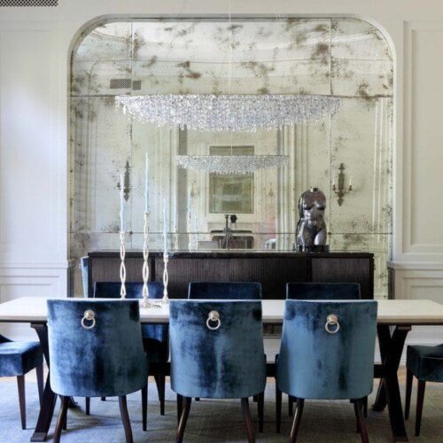 Antique Mirror Wall with Rosettes in Dining Room | Mirrors Gallery | Anchor-Ventana Glass