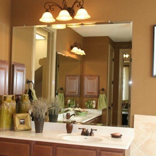 Frameless Beveled Vanity Mirror in Bathroom | Mirrors Gallery | Anchor-Ventana Glass