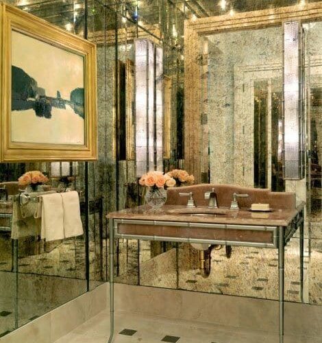 Antique Mirror Walls in Powder Room | Mirrors Gallery | Anchor-Ventana Glass