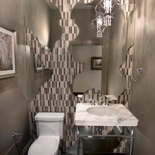 Custom Cut Mirror in Powder Bathroom | Mirrors Gallery | Anchor-Ventana Glass