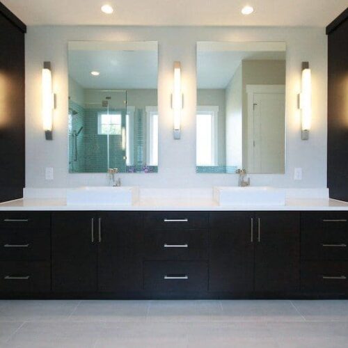 Frameless Double Vanity in Bathroom | Gallery | Anchor-Ventana Glass