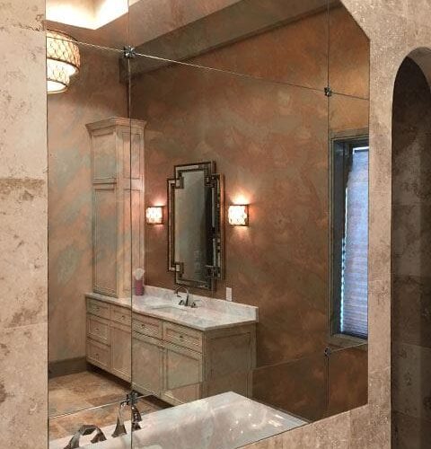 Frameless Antique Mirror in Bathroom Above Bathtub | Mirrors Gallery | Anchor-Ventana Glass