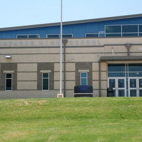 Exterior View of Glass Windows & Storefront Entrance Doors of Building | Lampasas High School | Commercial Projects | Anchor-Ventana Glass