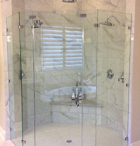 Curved Frameless Shower with Clamps | Shower Gallery | Anchor-Ventana Glass