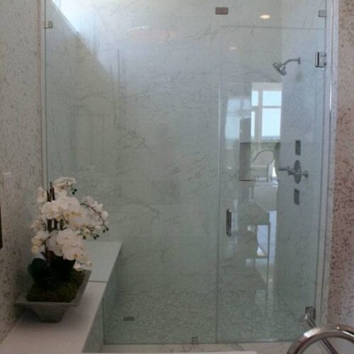 Frameless Inline Glass Shower in Bathroom | Shower Gallery | Anchor-Ventana Glass