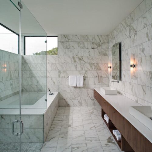 Frameless Shower with Fixed Panels | Shower Gallery | Anchor-Ventana Glass