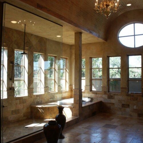 Frameless Fixed Panel Set in Channel in Bathroom Shower | Shower Gallery | Anchor-Ventana Glass