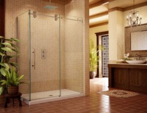 Frameless Sliding Shower with Corner in Bathroom | Shower Gallery | Anchor-Ventana Glass