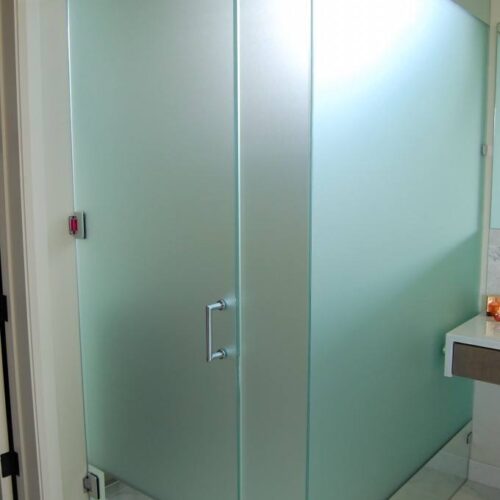 Frameless Glass Water Closet with Privacy Stripe in Bathroom | Shower Gallery | Anchor-Ventana Glass