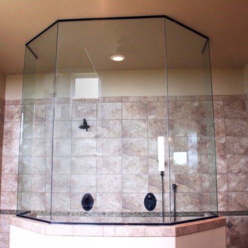 Frameless Custom Fixed Panels Set in Channel in Bathroom | Shower Gallery | Anchor-Ventana Glass