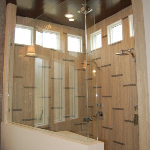 Frameless Corner Fixed Panels Set with Clamps in Bathroom Shower | Shower Gallery | Anchor-Ventana Glass