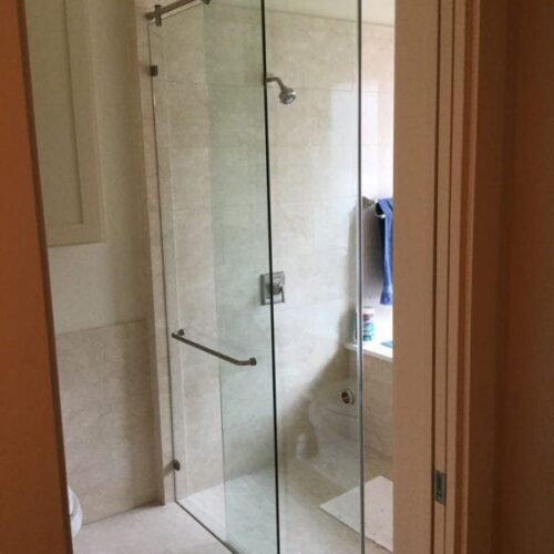 Elegant Frameless Sliding Shower Enclosure in Bathroom | Sliding Shower Enclosures Gallery | Residential Products | Anchor-Ventana Glass