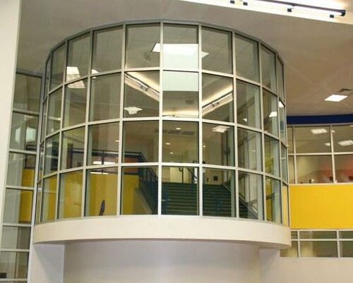 Interior View of Radius Curved Storefront | Commercial Storefronts | Commercial Products | Anchor-Ventana Glass